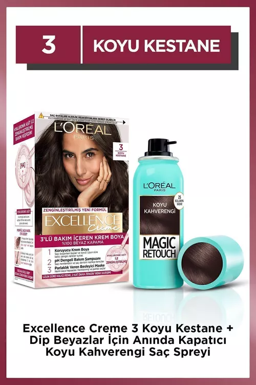 Excellence Creme 3 boýagy we agaran saçlary boýamak üçin gara-goňur spreý - 7467909