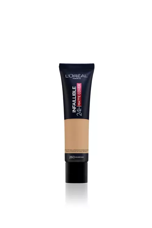 Infaillible 24H Matte Cover ýüzüň reňkini sazlaýjy krem, 260 Golden Sun - 6063087