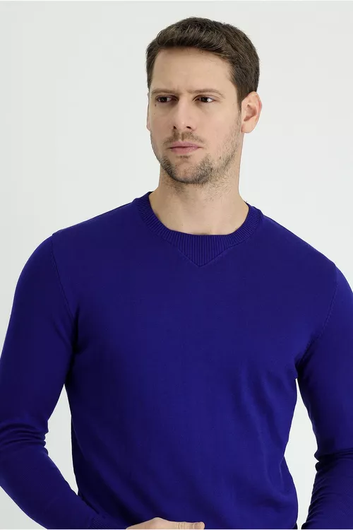 Slim Fit tegelek ýakaly trikotaž jemper - 16338417