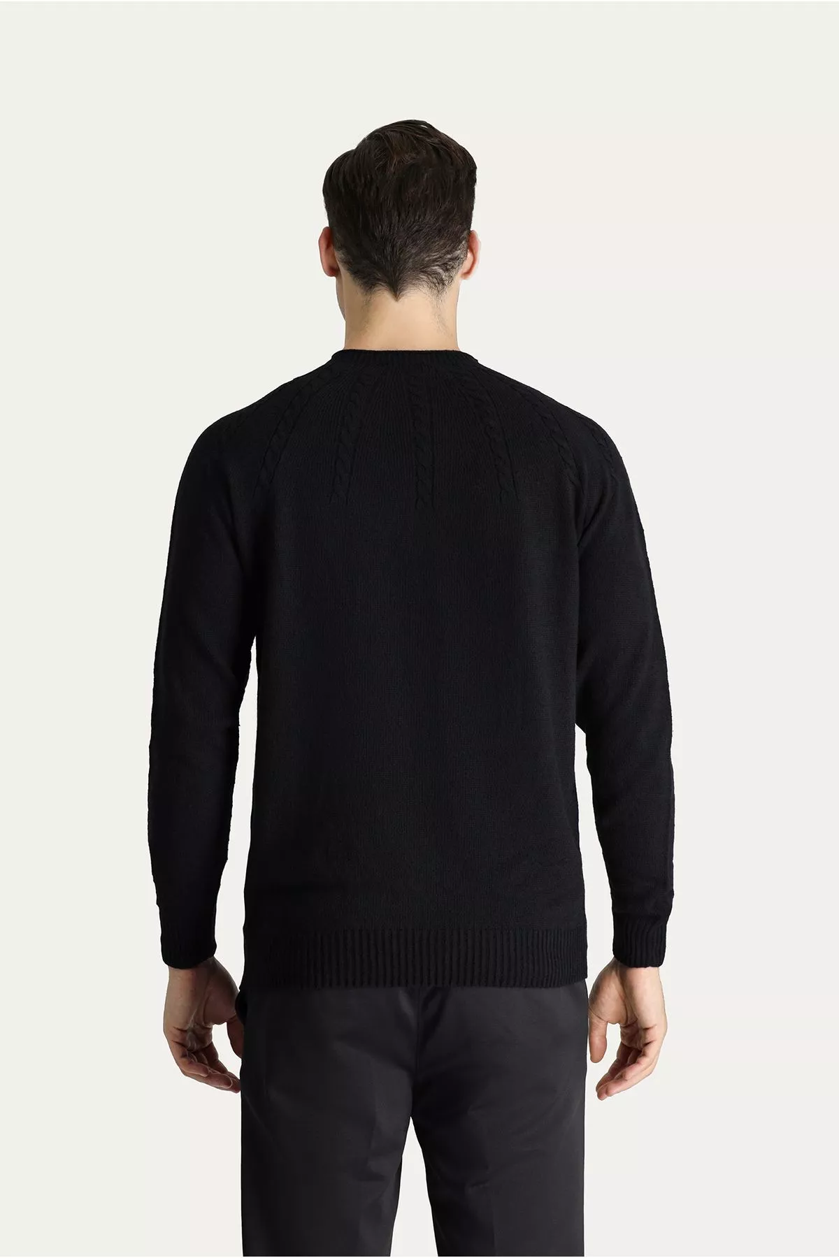 Erkek Gara Bato Ýaka Slim Fit Tikinsiz Nagyşly Ýüňli Trikotaž Jempir - 15282580 — surat 4/4