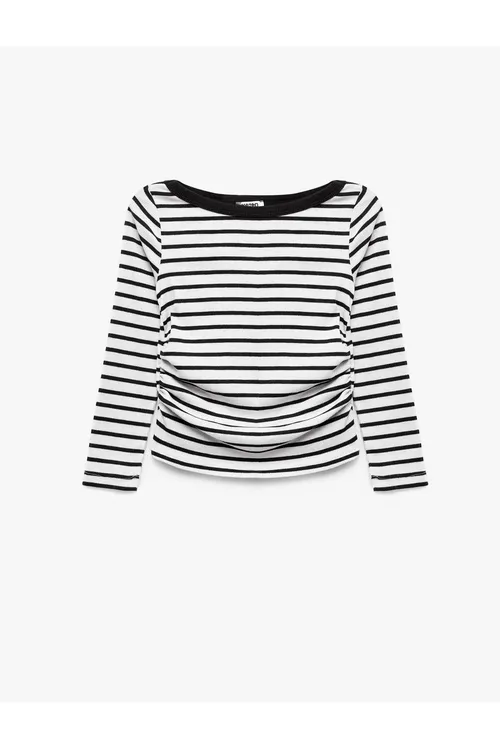 Slim fit kaşkorse tegelek ýaka uzyn golly çizgili futbolka - 36606295