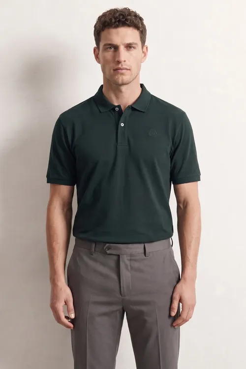 Ds Damat regular fit zümerret ýaşyly 100% pagta uzak ömürli eplenmeýän polo ýakaly keşdeli futbolka - 36700019 — surat 8/8