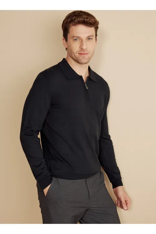 Polo ýakaly standart gara erkek ýemperi BBFW25MKL023 - 33619750