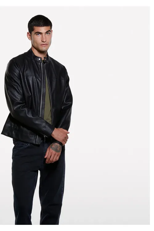 Erkekler üçin antrasit reňkli, pagta garyndyly, daşly ýuwulan Regular Fit denim jalbar - 33678557