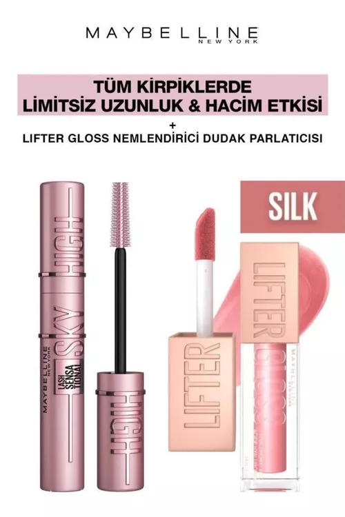 Maybelline Sky High Dev Limitsiz Kirpikler- Işıltılı Dolgun Dudaklar Makya Seti 004 Silk - 18519428