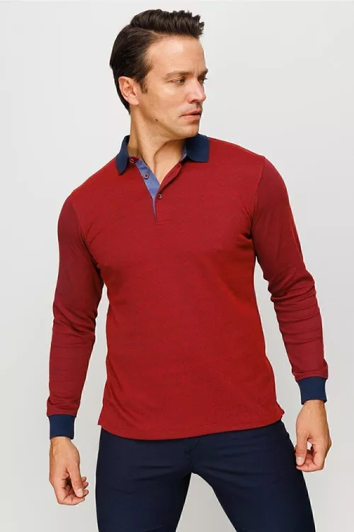 Erkek üçin mayda nagyşly bordo žakkard polo switşoty - 18832843