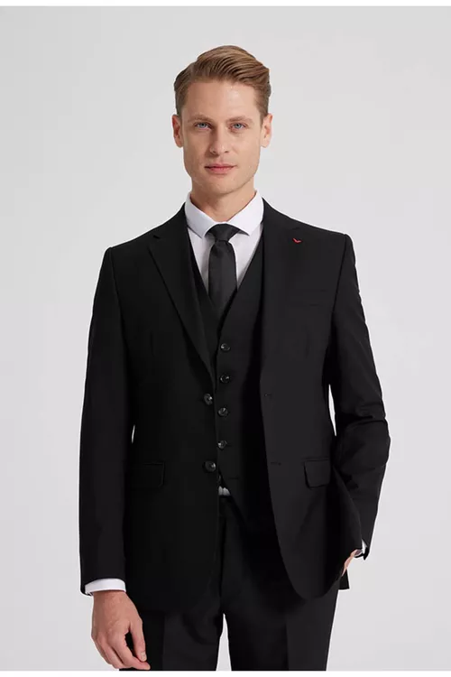 Žiletli üçlük Slim Fit erkek kostýumy, gara - 6248534