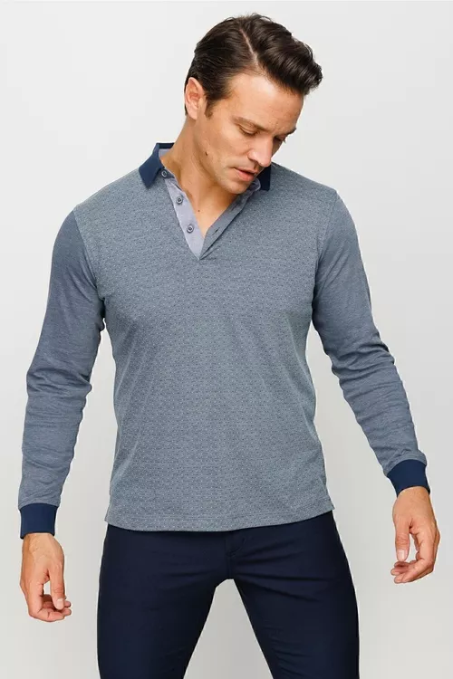 Erkek üçin mayda nagyşly çal žakkard polo switşoty - 18832865