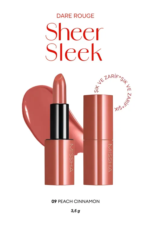 Goýy pigmentli iýmitlendiriji çygly gutaryşly dodak boýagy Dare Rouge Sheer Sleek (09 Peach Cinnamon) - 34171440