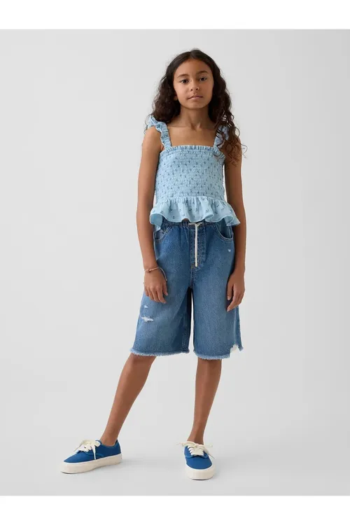 Gyz çagalar üçin gök pes belli UltraSoft Easy Longline denim şorty - 34257849