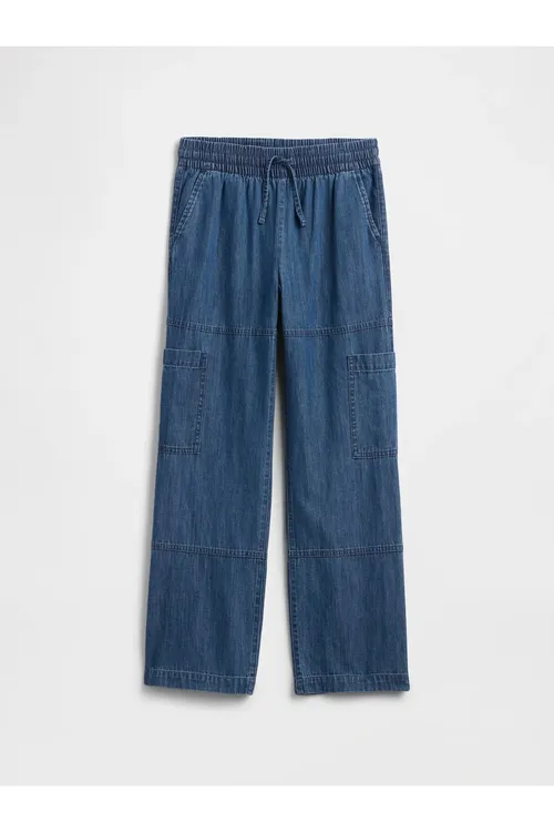 Gyz çagalar üçin gök Pull-On Relaxed denim kargo balak - 34257851