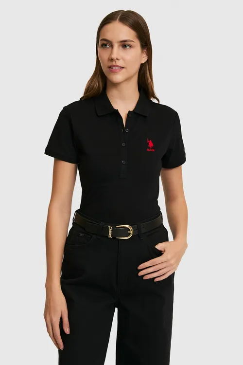 Aýal gara Polo ýaka basic futbolka - 34300907