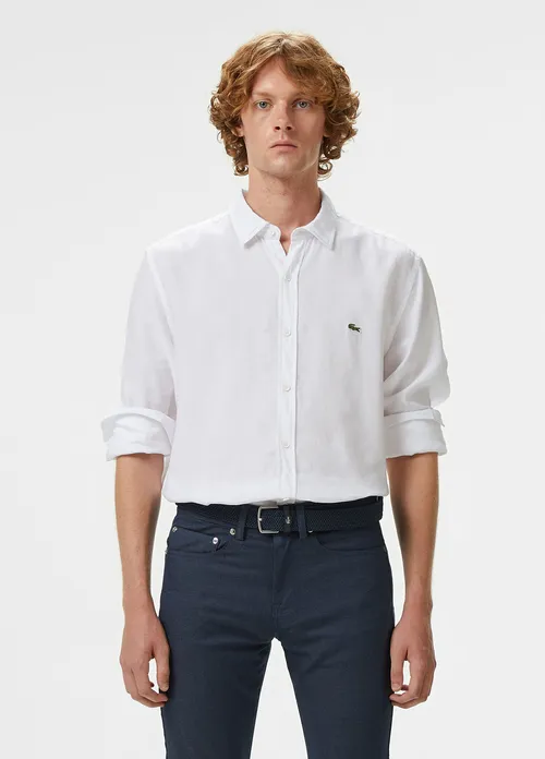 Ak zygyr Slim Fit uzyn ýeňli erkek köýnegi - 35440316