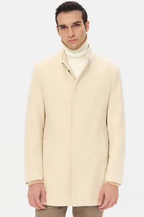 Bež reňkli dik ýakaly Ds Damat Regular Fit paltosy - 32935051