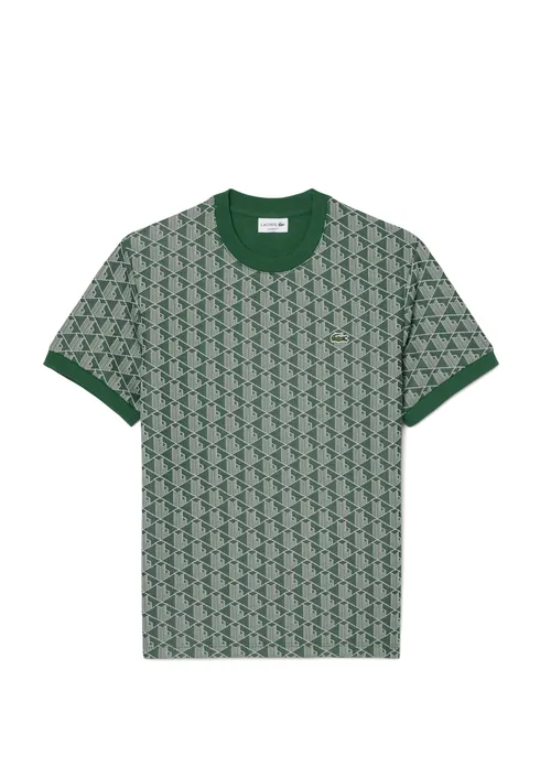 Goýy ýaşyl monogramly tegelek ýaka Classic Fit gysga ýeňli erkek futbolkasy - 34081405