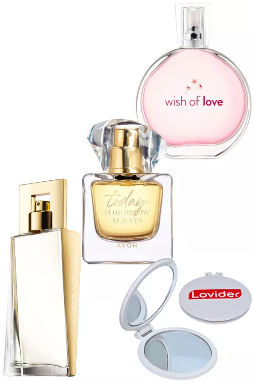 Attraction 50ml + Today 50ml + Wish Of Love EDT 50ml zenan atyr 3-li toplumy + Lovider jübi aýnasy - 21327802