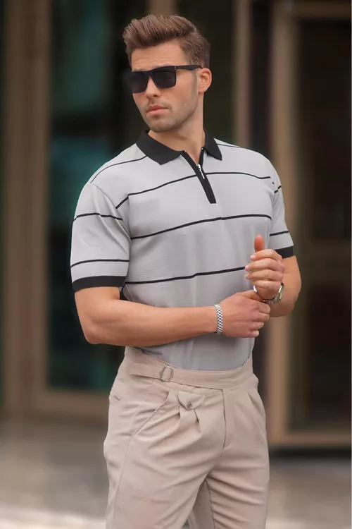 Sypdyrmaly çal zolakly polo futbolka 6898 - 24292364