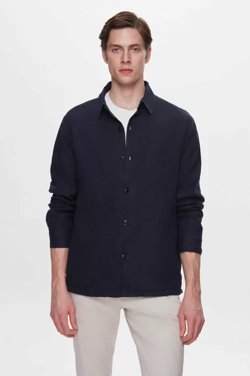 Ds Damat Comfort Fit zygyrdan goýy gök kurtka-köýnegi - 22283708