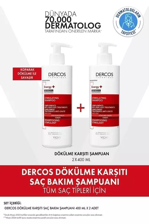 Saç dökülmesine garşy Dercos Energisant şampuny, 390 ml, 2 sany toplum - 5048087