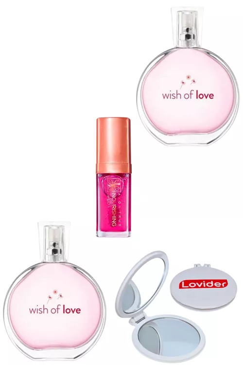 Wish Of Love aýallar atyry EDT 50ml 2 sany + Blossom dodak ýagy + Lovider jübi aýnasy sowgat - 20121942