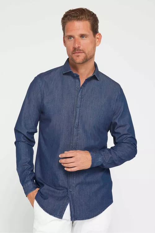 Iňlis ýakaly goýy gök jins Slim Fit köýnegi - 24559768