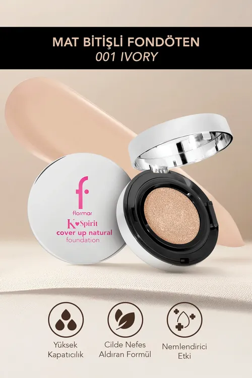 K-Spirit Cover Up Ýokary ýapyjylykly, tekiz ýarym-mat netijeli Cushion fondöten - 001 Ivory - 34174139