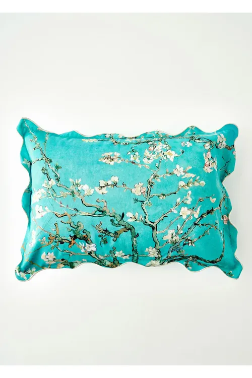 Van Gogh Almond Blossom pagta Scallop bezeg ýassyk daşy, mawy-ýaşyl (35x50 sm) - 34260213