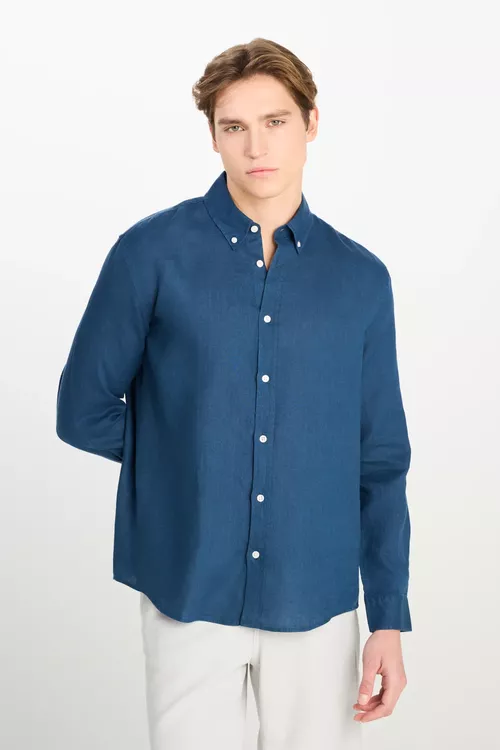 Goýy gök regular fit lin köýnek - 27458620