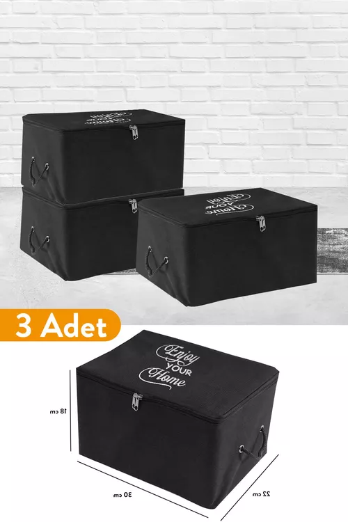 3 sany - Saklamak üçin Mini kofr, gara 30x22x18 sm - 23072920