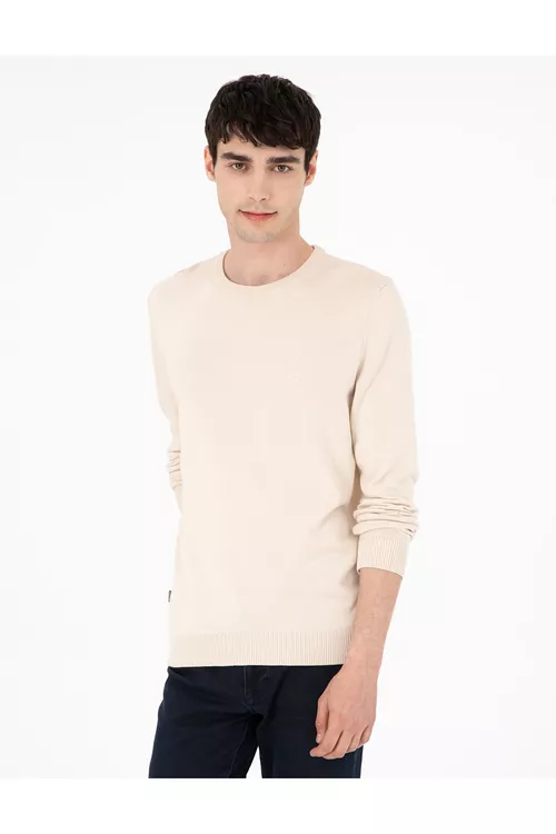 Slim Fit esasy sarymtyl (bež) trikotaj jemper 50296575-VR011 - 26326811