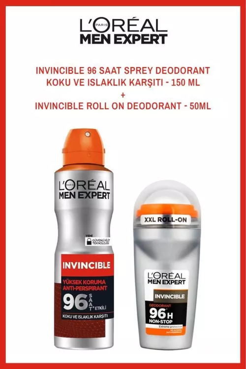 Loreal Men Expert Invincible 96 Sagat Tere Islaklığa Garşy Dayanıklı Deodorant- Rollon Seti - 25059788