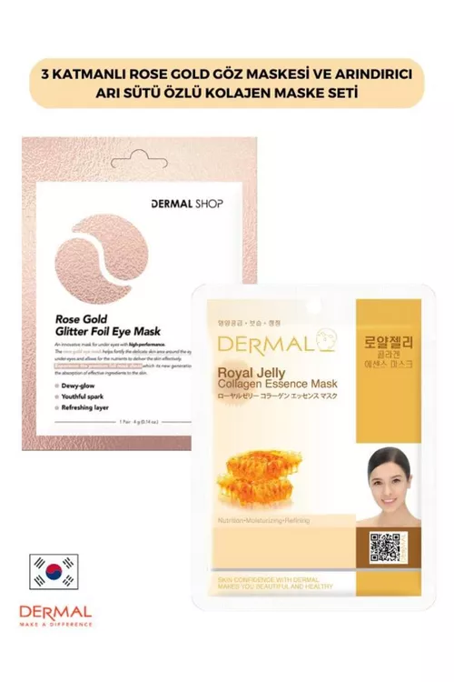 3 gatlakly Rose Gold göz maskasy we arassalaýjy ary süýdi ekstrakly kollagen maska toplumy 2 sany - 25217716