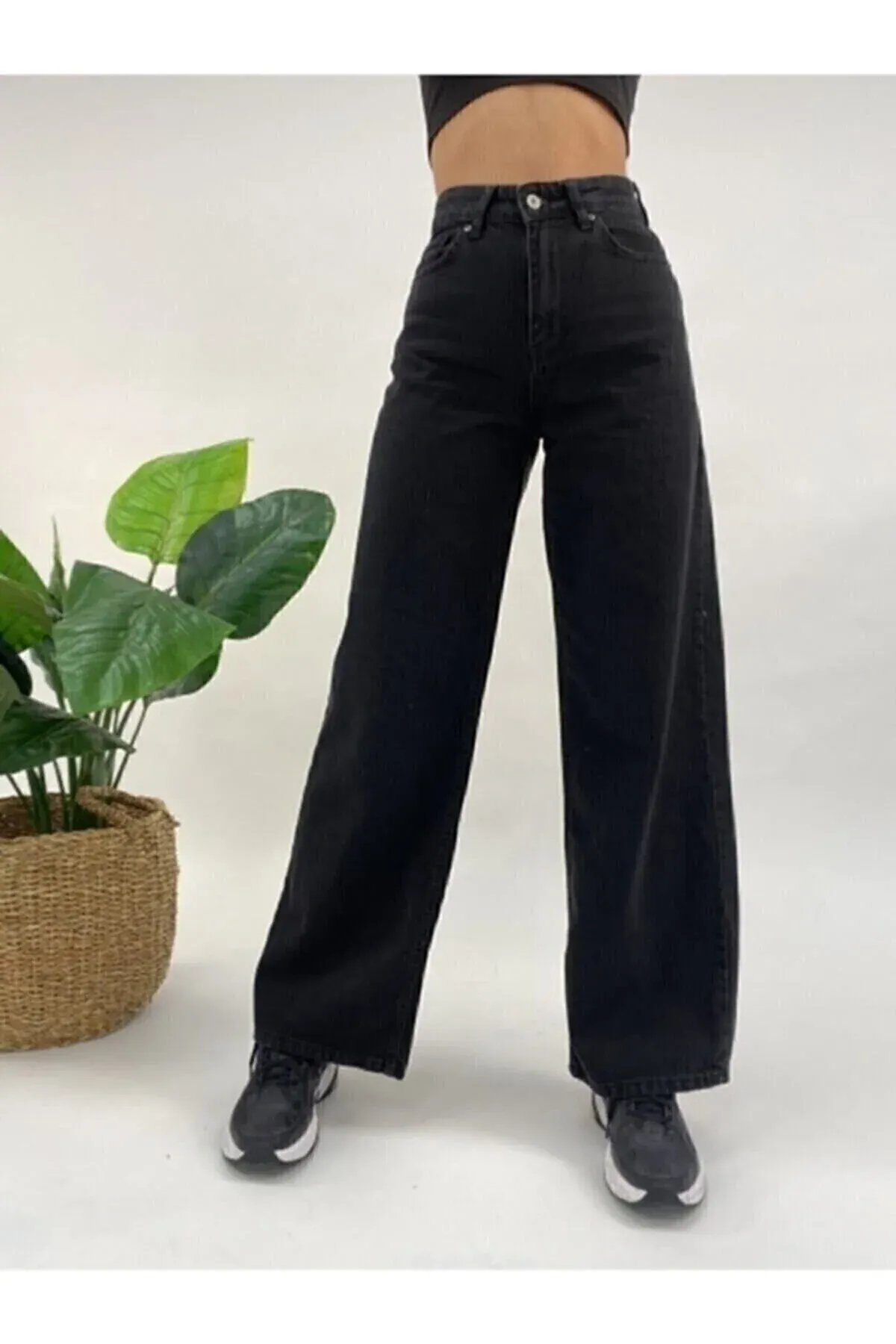 Erkin bişimli gara Wide Leg jinsileri - 36149809 — surat 3/6