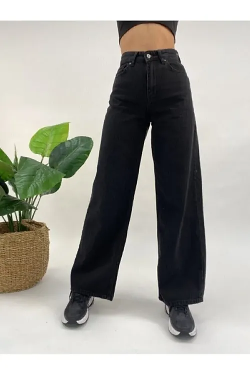 Erkin bişimli gara Wide Leg jinsileri - 36149809 — surat 3/6
