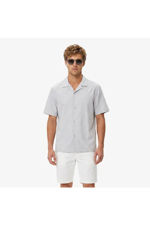 Erkekler üçin çal reňkli gysga ýeňli Relaxed Fit köýnek - 36498370