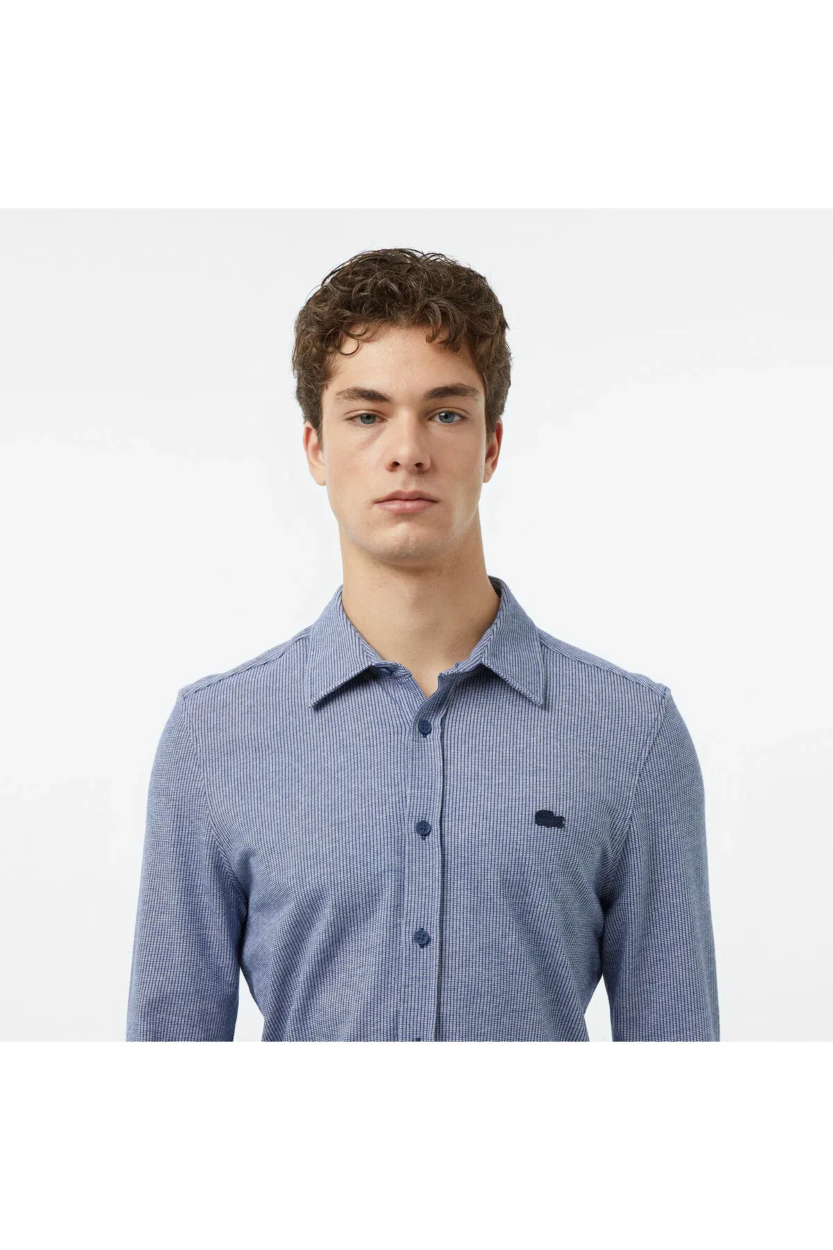 Erkekler üçin goýy gök reňkli Slim Fit köýnegi - 35964270 — surat 6/7