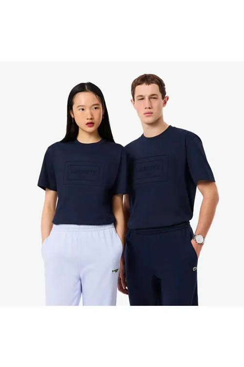 Unisex Classic Fit tegelek ýakaly printli goýy gök futbolkasy - 35982506