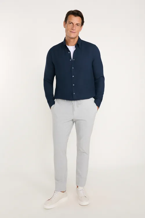Dar biçüwli Slim Fit bili bagly gapdal jübili gofre nagyşly çeýe ak-çal balak - 36716582