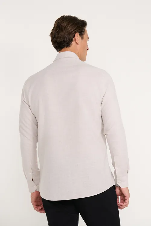 Pagta dar biçüwli Slim Fit ilikli ýakaly mele köýnek - 36716592 — surat 4/4