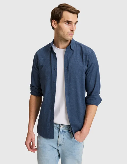 Uzyn ýeňli indigo reňkli Slim Fit köýnegi - 36716564