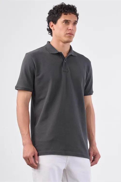 Erkekler üçin slim fit polo ýakaly antratsit futbolka - 36785777