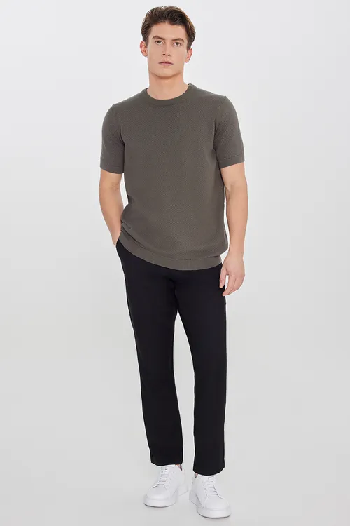 Slim Fit dar biçüwli, beli baglamaly, gapdal jibili gara jalbar - 34084986