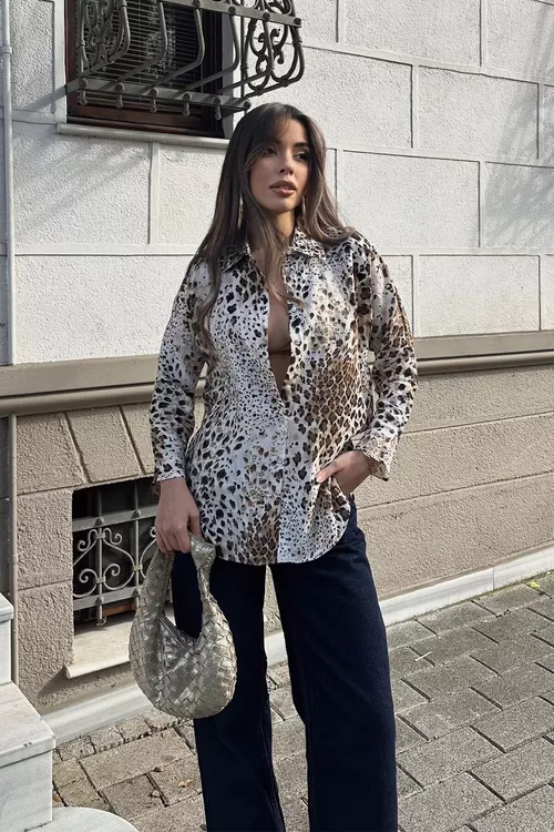 Bež leopard nagyşly köýnekçe 6YXK2-49092-25 - 26825557