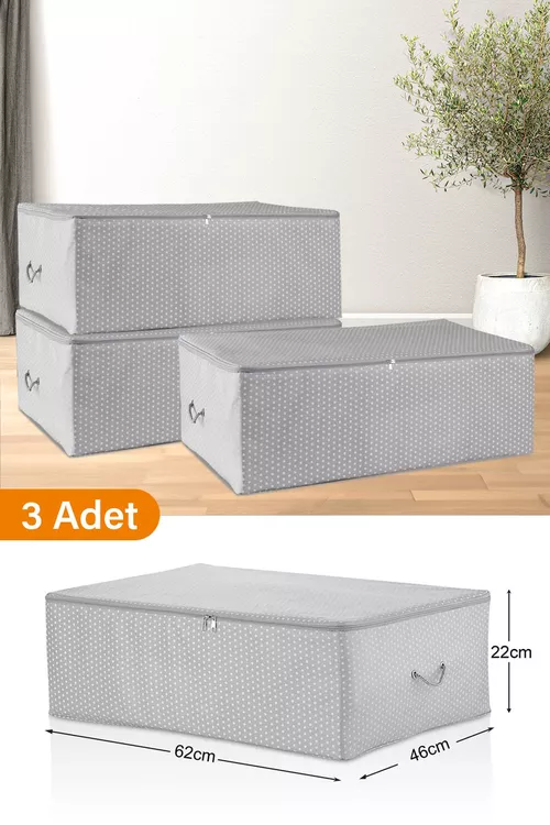 3 sany - Krowat aşagy üçin uly kofr, çal nokatly, 62x46x22 sm - 23073004
