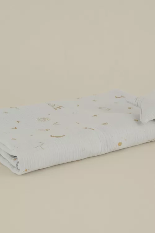 Çagalar üçin Starry muslin ýorgany, 100% pamyk, gök, 70x100 sm - 26479832 — surat 2/4