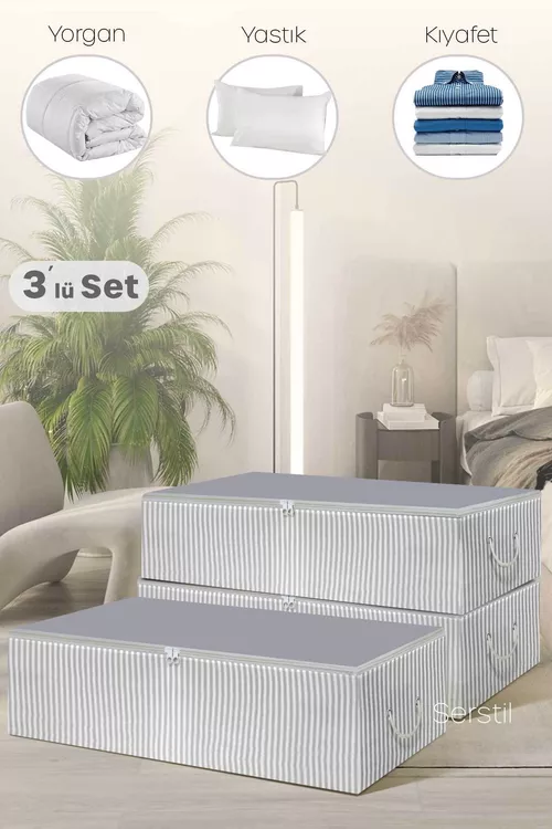 3 sany - Krowat aşagy üçin uly kofr, antrasiit çyzzykly, 62x46x22 sm - 23073016 — surat 2/2