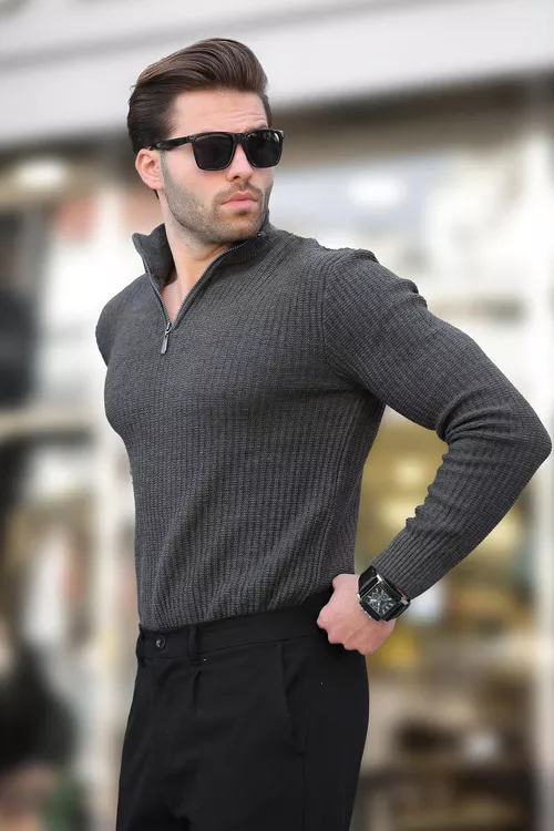 7282 polo ýakaly we sydyrmaly erkek jemperi - 25934907