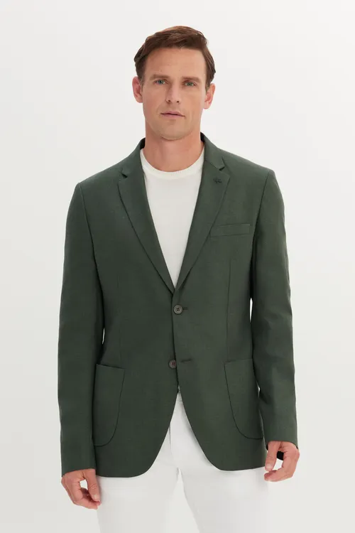 Zygyr slim fit dar kesim mono ýaka torba çepli haki jeket - 36516441