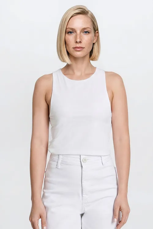 Standart fit kadaly kesim tegelek ýaka krop ekru body - 36516432