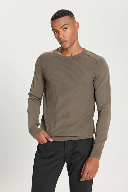Haki reňkli Standard Fit žakkard trikotaž jemperi - 25832426